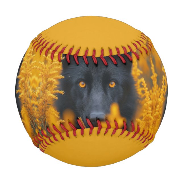 Schwarzer Hund mit Atemberaubenden Goldaugen Baseball (Vorderseite)