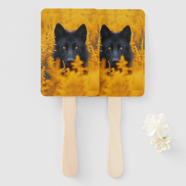 Schwarzer Hund mit Atemberaubenden Goldaugen Fächer (Vorne und Hinten)