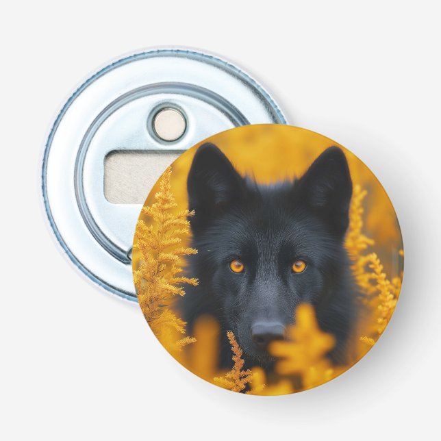 Schwarzer Hund mit Atemberaubenden Goldaugen Flaschenöffner (Vorderseite)
