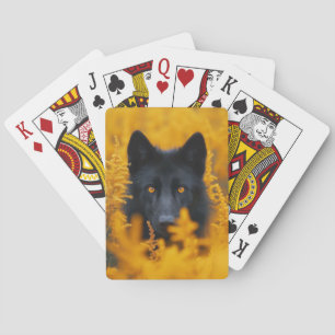 Schwarzer Hund mit Atemberaubenden Goldaugen Spielkarten
