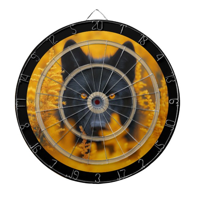 Schwarzer Hund mit Atemberaubender Goldaugenregelu Dartscheibe (vorne)