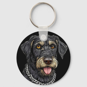 Schwarzer Hund mit Kettenhalsband Schlüsselanhänger