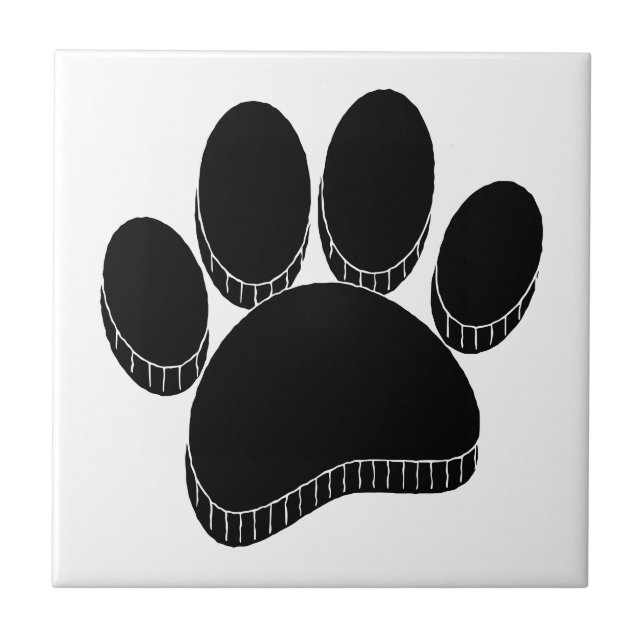 Schwarzer Hund Pawprint Handgezeichnet Fliese (Vorderseite)