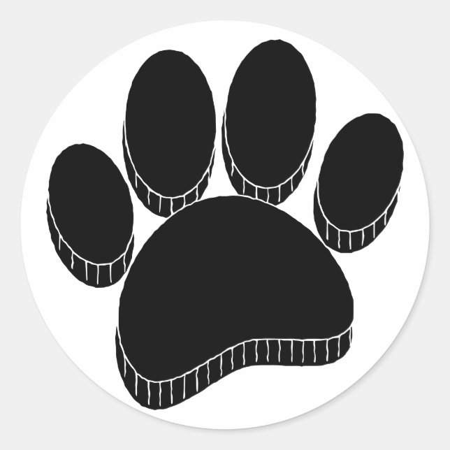 Schwarzer Hund Pawprint Handgezeichnet Runder Aufkleber (Vorderseite)