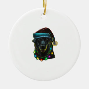 Schwarzer Hund Weihnachtsleuchten Weihnachtsmannmü Keramik Ornament