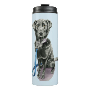 Schwarzer HundeAquarell-Malerei Thermosbecher