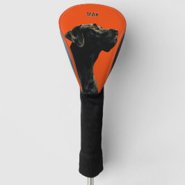 Schwarzer Hundeporträt auf orangefarbenem Hintergr Golf Headcover