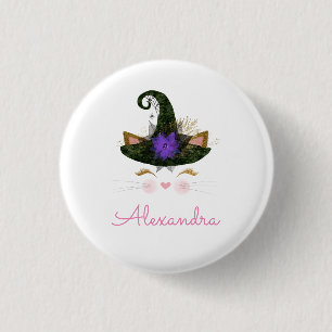 Schwarzer Hut-Kätzchen-Hexe Halloweens Button
