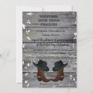 Schwarzer Hut und Cowboy-Stiefel Landhochzeit Einladung