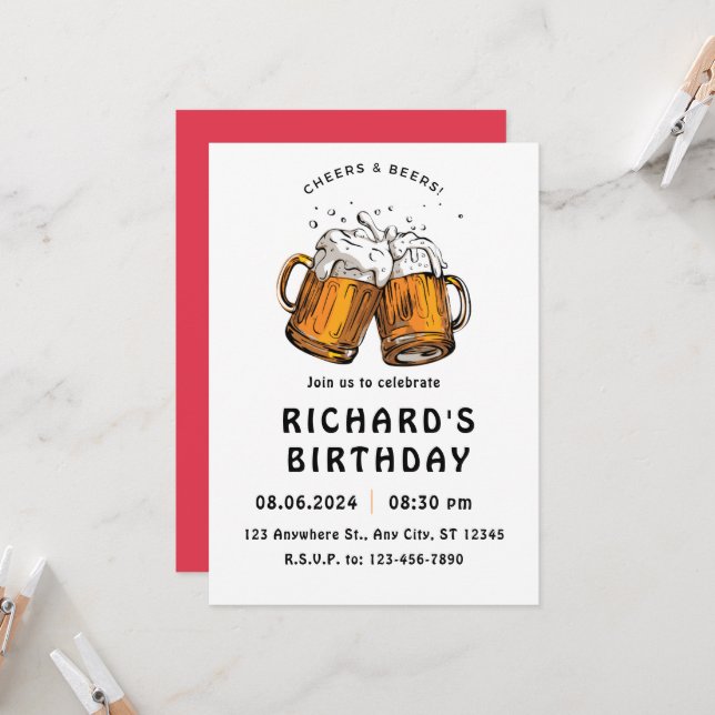 Schwarzer Illustrierter Geburtstag Einladung (Vorderseite/Rückseite Beispiel)