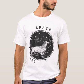 Schwarzer Illustrierter Weltraumhund im Weltraum T-Shirt