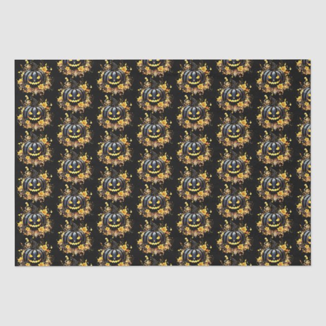 Schwarzer Jack-O' Lantern Pattern Halloween Seidenpapier (Vorderseite)