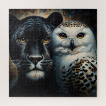 Schwarzer Jaguar und Schneeeule - Augen des Wildni
