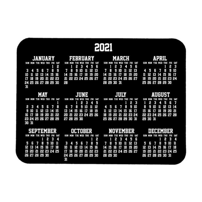 Schwarzer Jahreskalender 2021 Kleine flexible Magn Magnet (Horizontal)