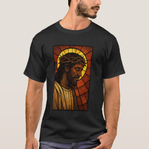 Schwarzer Jesus Dornenkrone Glaube Religion Erlöse T-Shirt