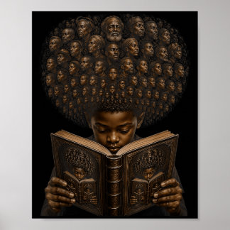 Schwarzer Junge liest Buch Afro-Haar Kunst Vorfahr Poster