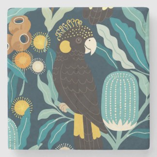 Schwarzer Kakadu und Banksia Native Floral Unterse Steinuntersetzer