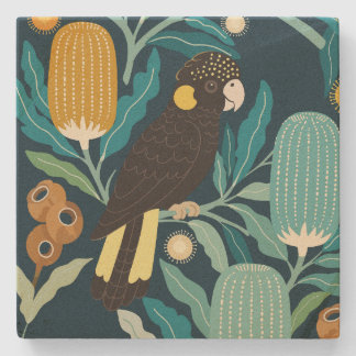 Schwarzer Kakadu und Banksia-Steinuntersetzer Steinuntersetzer