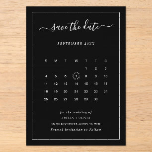Schwarzer Kalender Modern Minimalist Save the Date Acryleinladungen