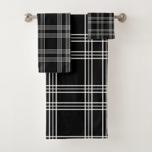 Schwarzer Karierter Tartan Badhandtuch Set