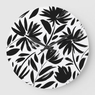 Schwarzer Kasten: Vintages Chrysanthemum Große Wanduhr
