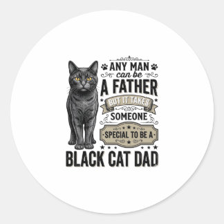 Schwarzer-Kater-Vater Vintage-Stich T-Shirt-Design Runder Aufkleber