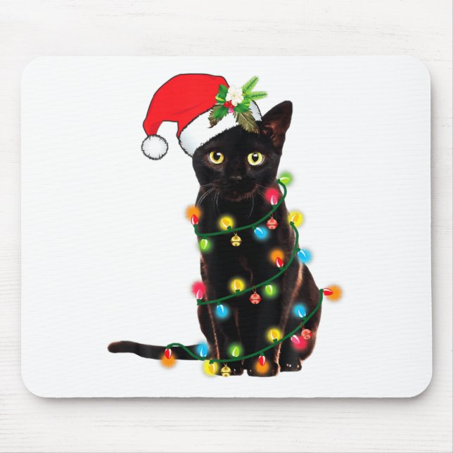Schwarzer Katz-Santa, verheddert in Weihnachtslich Mousepad (Vorne)