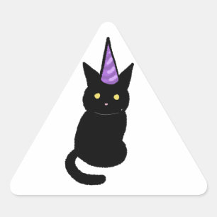 Schwarzer-Katze-Feier-Sticker Dreieckiger Aufkleber