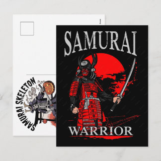 Schwarzer Katze Samurai Japanischer Krieger Vintag Feiertagspostkarte