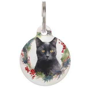 Schwarzer-Katze-Weihnachts-Kranz Festliche Katze Haustiermarke