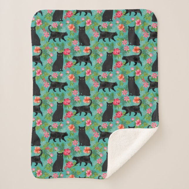 Schwarzer Katzen Hawaii-Druck Sherpadecke (Vorderseite)