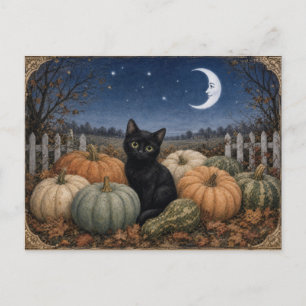 Schwarzer Katzen-Kürbisfeld im Vintage-Stil Postkarte