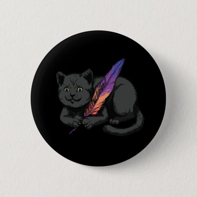 Schwarzer-Katzen-Poet Button (Vorderseite)