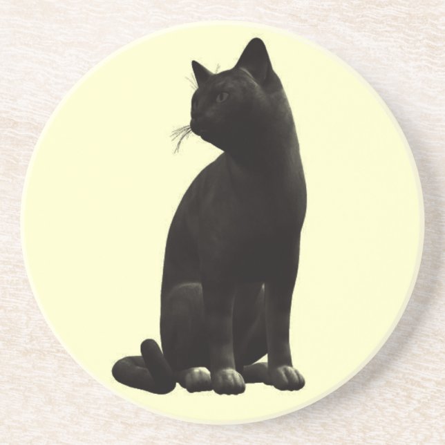 Schwarzer Katzen-Untersetzer sitzen Sandstein Untersetzer (Vorne)