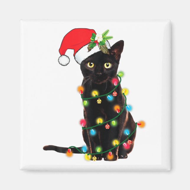 Schwarzer Katzen-Weihnachtsmann, verheddert in Wei Magnet (Vorne)