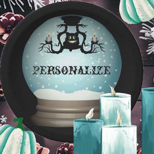 Schwarzer Katzenfall Kronleuchter Herbstschneekuge Pappteller (Von Creator hochgeladen)