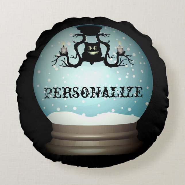 Schwarzer Katzenfall Kronleuchter Herbstschneekuge Rundes Kissen (Vorderseite)