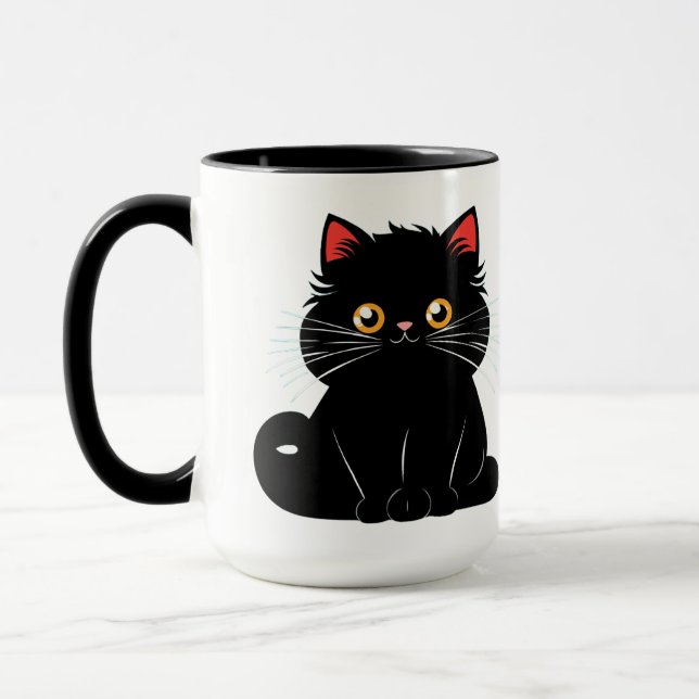 Schwarzer Katzenfluff Tasse (Links)