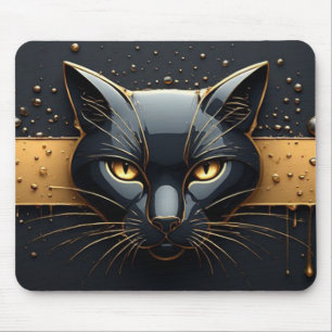 Schwarzer Katzenkopf mit goldenem Tropfendesign 🐈 Mousepad