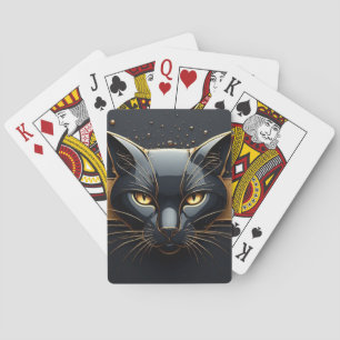 Schwarzer Katzenkopf mit goldenem Tropfendesign 🐈 Spielkarten
