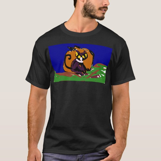 Schwarzer Katzenkürbis Herbst T-Shirt (Vorderseite)