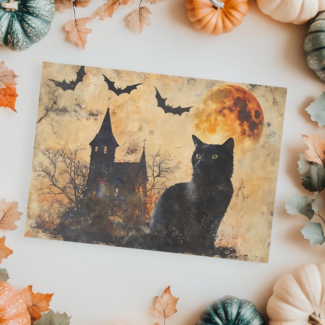 Schwarzer Katzenmond Vintage Halloween Decoupage Seidenpapier (Von Creator hochgeladen)