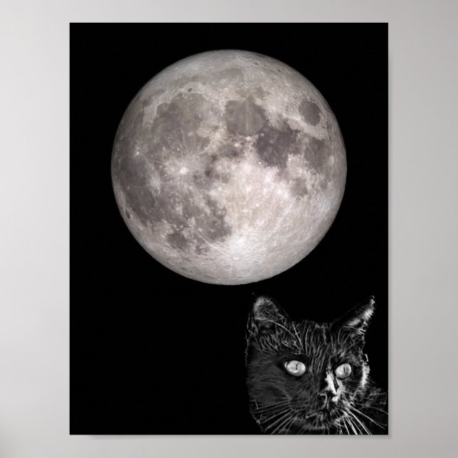 Schwarzer Katzenschatten Vollmond Poster (Vorne)