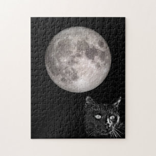 Schwarzer Katzenschatten Vollmond Puzzle
