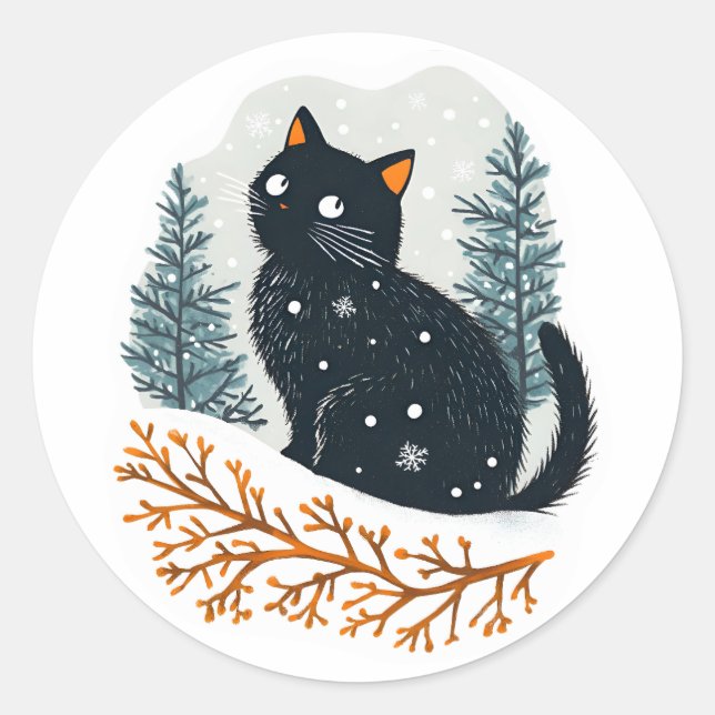 Schwarzer Katzenschnee Runder Aufkleber (Vorderseite)