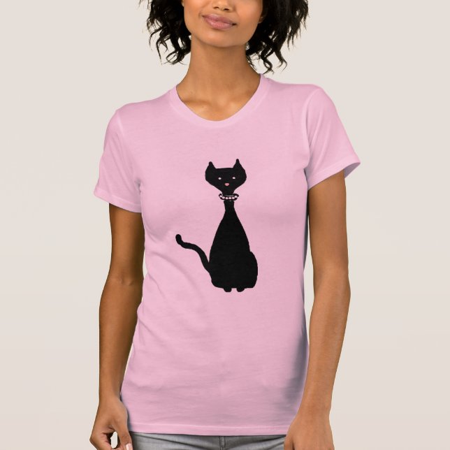 Schwarzer Katzensilhouetter Cartoon Kunst T-Shirt (Vorderseite)