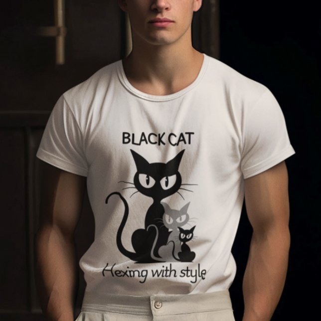 Schwarzer Katzentext mit drei schwarzen Katzen T-Shirt (Von Creator hochgeladen)