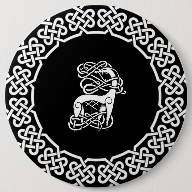 Schwarzer Keltischer/Nordischer Hirsch Button (Vorderseite)