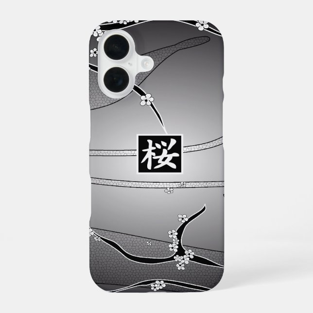 Schwarzer Kirschblütenbaum iPhone 16 Hülle (Rückseite)