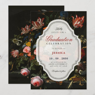 Schwarzer klassischer vintage Blumenstrauß Abschlu Einladung